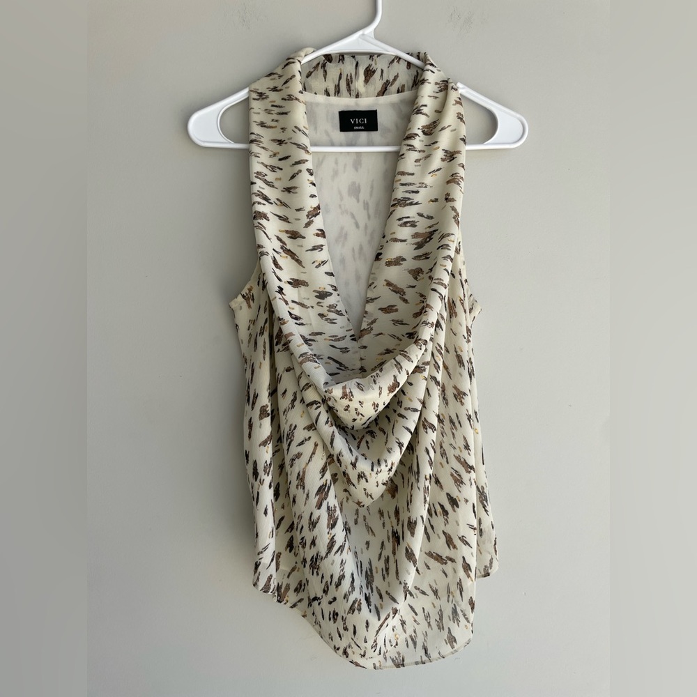 VICI metallic animal print gold/silver drape blouse